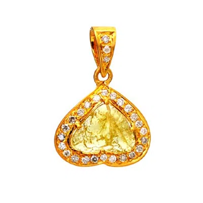 Artisan Women's White / Gold Slice Diamond 14k Solid Yellow Gold Pendant Jewelry In White/gold