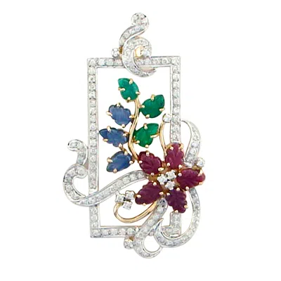 Artisan Women's White Gold Tutti Frutti Pendant With Blue Sapphire, Ruby, Emerald & Diamonds In Multi