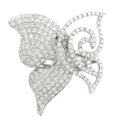 Artisan Women's White Gold With Natural Diamond Butterfly Cocktail Ring