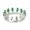 Artisan Women's White / Green 14k White Gold Marquise Tsavorite And Diamond Crown Ring In Green