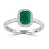 Artisan Women's White / Green 18k White Gold Emerald Cut Emerald & Diamond Designer Ring
