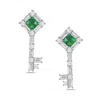 Artisan Women's White / Green 18k White Gold Key Earrings With Baguette Diamonds And Emeralds In Multi