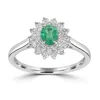 Artisan Women's White / Green 18k White Gold Prong Emerald & Diamond Flower Ring