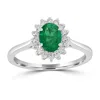 Artisan Women's White / Green 18k White Gold Prong Emerald & Diamond Handmade Flower Ring