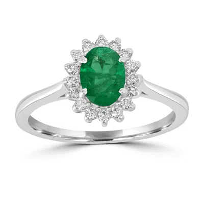 Artisan Women's White / Green 18k White Gold Prong Emerald & Diamond Handmade Flower Ring In Multi