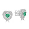 Artisan Women's White / Green Baguette Cut Diamond & Emerald Heart Stud Earrings In White Gold