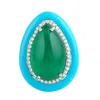 Artisan Women's White / Green / Blue Emerald & Turquoise Gemstone Pave Diamond Cocktail Ring In White Gold