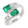 Artisan Women's White / Green Emerald & Diamond Baguette Bypass Ring In 18kt White Gold In Multi