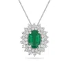 Artisan Women's White / Green Emerald & Diamond Designer Oval Pendant In White Gold