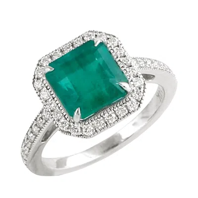 Artisan Women's White / Green Emerald & Diamond Halo Ring In 14k White Gold In White/green