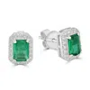 Artisan Women's White / Green Emerald Cut Emerald & Dimond Stud Earrings In White Gold
