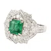 Artisan Women's White / Green Emerald Gemstone & Diamond Cocktail Ring In 18k White Gold