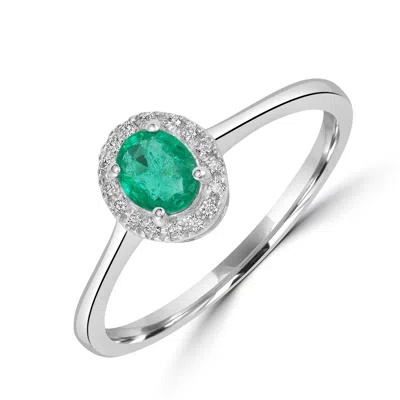 Artisan Women's White / Green Emerald Gemstone Pave Diamond Band Ring In 18k White Gold In Multi