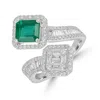 Artisan Women's White / Green Genuine Emerald & Diamond Designer Bypass Ring In White Gold