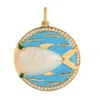 Artisan Women's White / Green / Gold 14k Gold Fish Pendant With Ethiopian Opal, Emerald & Diamonds In Multi