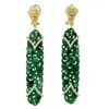 Artisan Women's White / Green / Gold Carved Jade & Pave Ice Diamond Dangle Earrings In 18k Yellow Gold In Multi