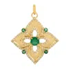 Artisan Women's White / Green / Gold Emerald Gemstone Pave Diamond Flower Pendant In Yellow Gold