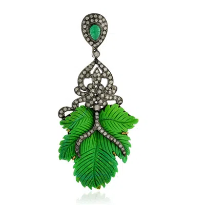 Artisan Women's White / Green / Gold Gold Emerald Turquoise Diamond Feather Pendant