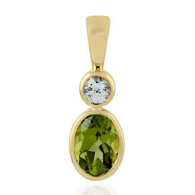 Artisan Women's White / Green / Gold Natural White Sapphire & Peridot Gemstone Pendant In 18k Gold