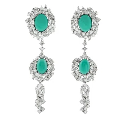 Artisan Women's White / Green Green Onyx & White Topaz Drop Earrings In Silver & 18k White Gold In White/green