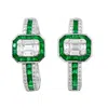 Artisan Women's White / Green Natural Baguette Diamond & Emerald Hoop Earrings In 18k White Gold In Multi