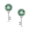 Artisan Women's White / Green Natural Emerald & Diamond Key Dangle Earrings In White Gold