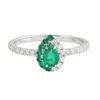 Artisan Women's White / Green Natural Emerald & Diamond Stacking Ring In White Gold