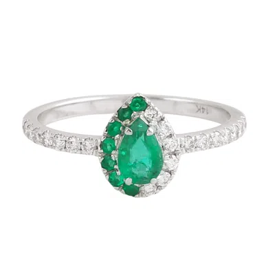 Artisan Women's White / Green Natural Emerald & Diamond Stacking Ring In White Gold In Multi