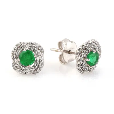 Artisan Women's White / Green Natural Emerald & Diamond Stud Earrings In 18k White Gold In Multi