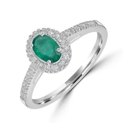 Artisan Women's White / Green Natural Emerald & Dimond Band Ring In White Gold