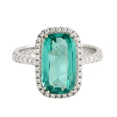 Artisan Women's White / Green Natural Green Tourmaline & Diamond Cocktail Ring In White Gold In Multi