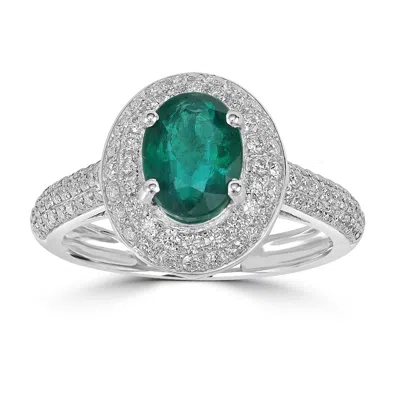 Artisan Women's White / Green Oval Emerald Pave Diamond Solitaire Ring In White Gold In Multi