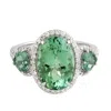 Artisan Women's White / Green Oval Green Tourmaline & Diamond Ring In 18k White Gold In Multi