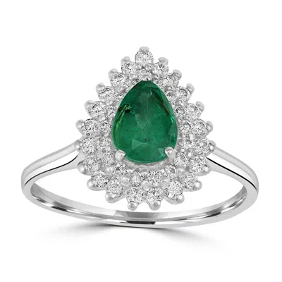 Artisan Women's White / Green Pear Cut Emerald & Diamond Cocktail Ring In White Gold