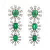 Artisan Women's White / Green Pear Cut Emerald & Diamond Dangle Earrings In 18k White Gold In Multi