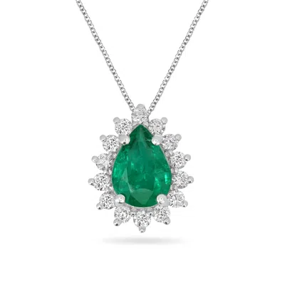 Artisan Women's White / Green Pear Cut Emerald & Diamond Pear Pendant In White Gold In Multi