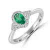 Artisan Women's White / Green Prong Set Emerald Pave Diamond Designer Band Ring In White Gold