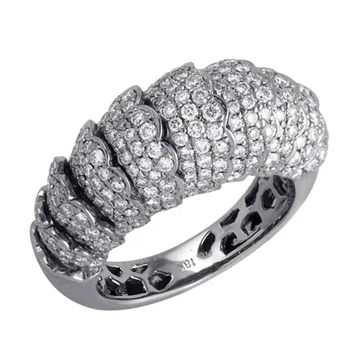 Artisan Women's White / Grey 18k White Gold Pave Diamond Dome Band Ring In Gray