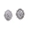Artisan Women's White / Grey 18k White Gold Stud Earrings With Carved Jade & Diamonds In Gray
