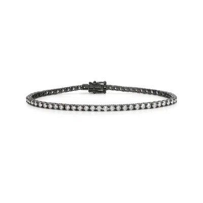 Artisan Women's White Natural Diamond Fixed And Flexible Bracelet In Oxidized Gold