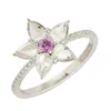 Artisan Women's White / Orange 18k White Gold Pink Sapphire & Pear-cut Diamond Floral Ring In Silver