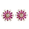 Artisan Women's White / Orange Baguette Ruby & Diamond Stud Earrings In 18k Rose Gold In Pink