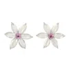 Artisan Women's White / Pink 18k White Gold In Marquise Cut Diamond & Sapphire Flower Earrings In White