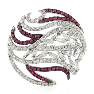 Artisan Women's White / Pink 18k White Gold Pink Sapphire & Baguette Diamond Cocktail Ring In Metallic