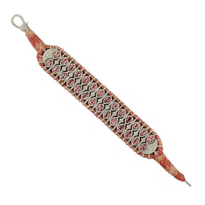 Artisan Women's White / Pink 925 Sterling Silver Pink Tourmaline & Diamond Silk Cord Statement Bracelet In Multi