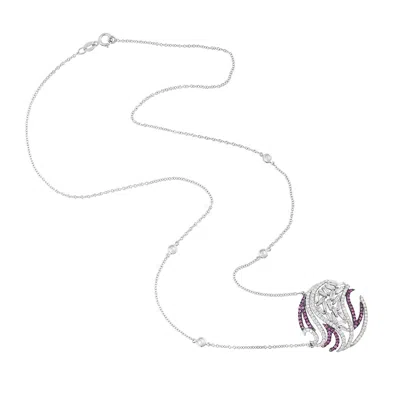 Artisan Women's White / Pink Baguette Diamond & Pink Sapphire Necklace In 18k White Gold