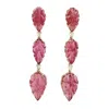 Artisan Women's White / Pink / Gold Carved Pink Tourmaline & Diamond Leaf Drop Earrings In 14kt Gold In Multi