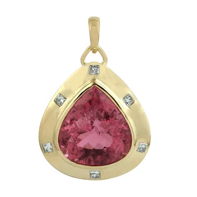 Artisan Women's White / Pink / Gold Pink Tourmaline & Diamond Teardrop Pendant In 18k Yellow Gold