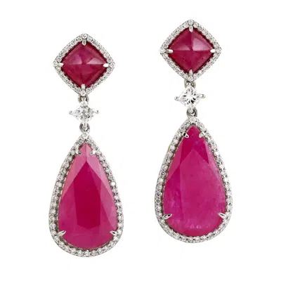 Artisan Women's White / Pink Natural Ruby & Diamond Dangle Earrings In White Gold – Designer Fine Jewelry In Multi