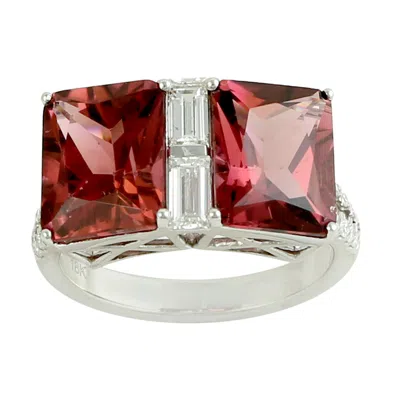 Artisan Women's White / Pink Pink Tourmaline & Baguette Diamond Cocktail Ring In 18k White Gold In Multi